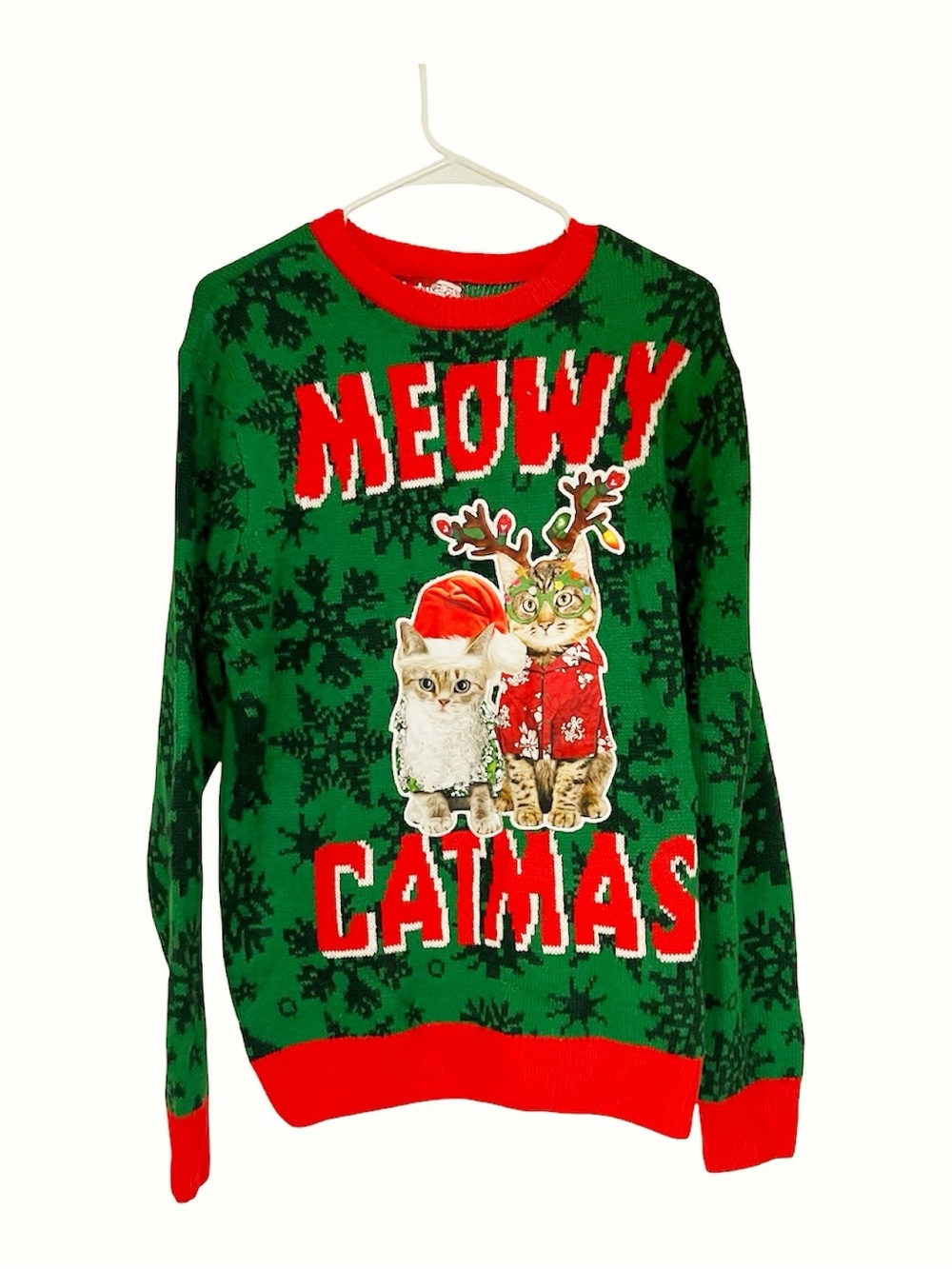 Green 'Meowy Catmas' Christmas Sweater